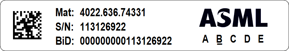 voorbeeld van 55x10mm ASML label